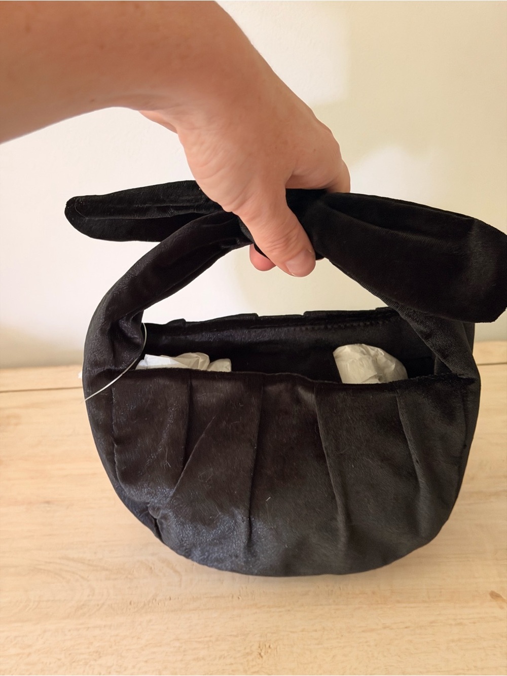 LOFT Black Velvet Mini Knot-Handle Bag